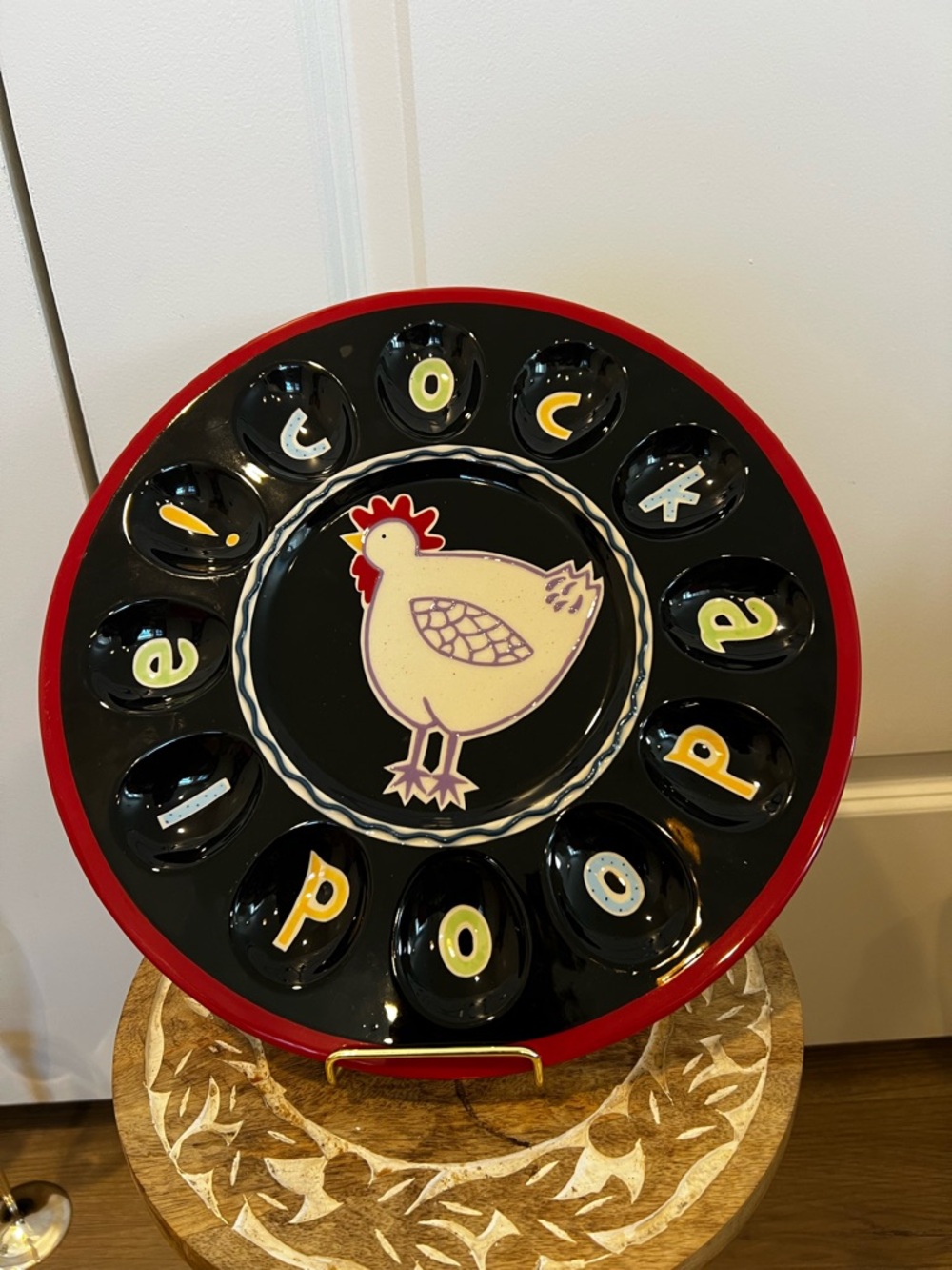 Becky Denny Cockadodle Chicken Deviled Egg Platter - Red & Black